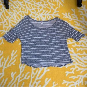 Oversized Grey and White Striped Short Sleeved Sweater Mossimo - Ladies - Large